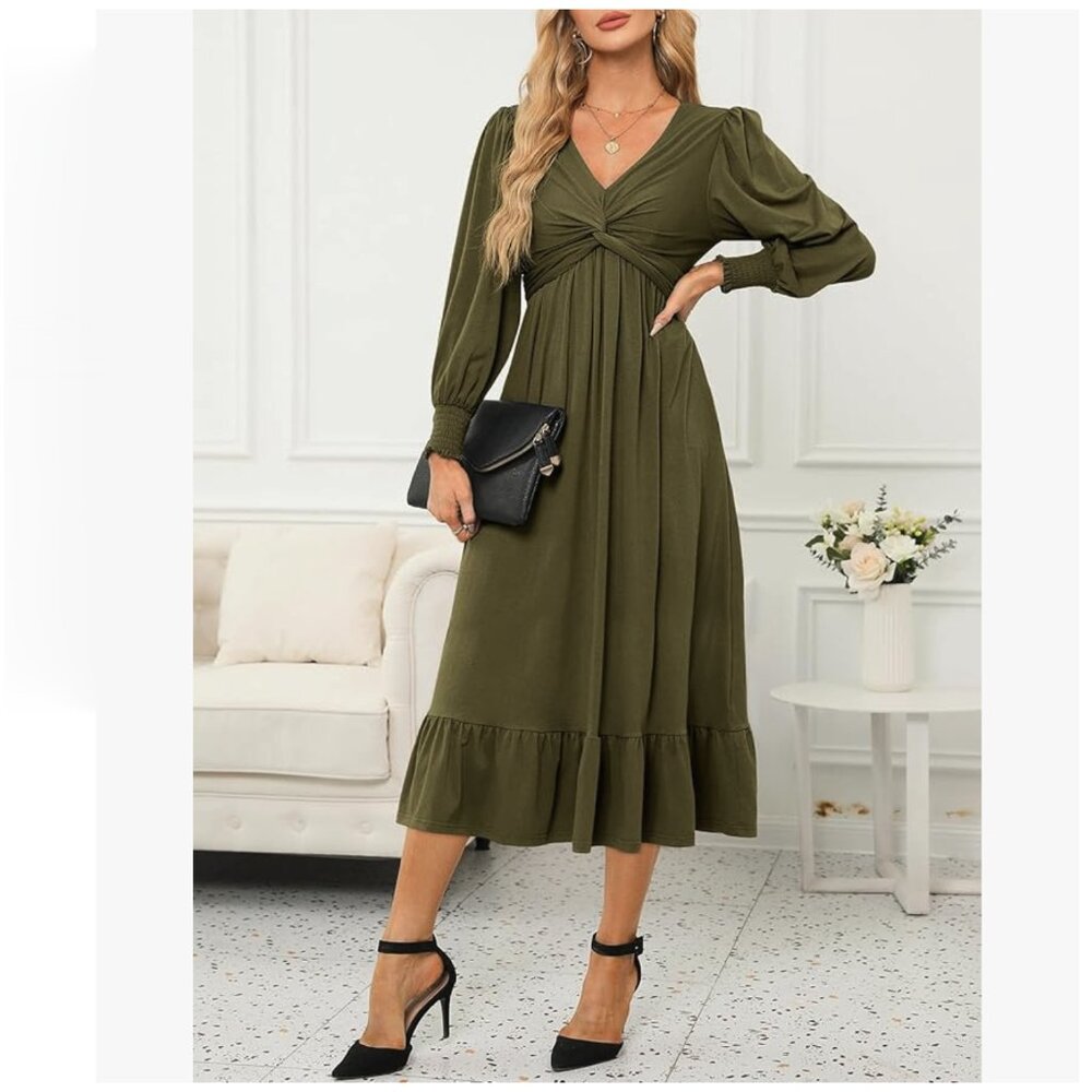 Dokotoo Wrap V-Neck Twist Knot Long Sleeve Empire Waist Dress NWT